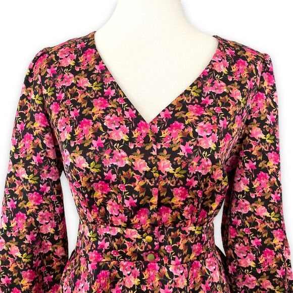 Vero Moda Elly Floral Button Front V-Neck Long Sleeve Mini Dress Size Medium - Picture 4 of 15